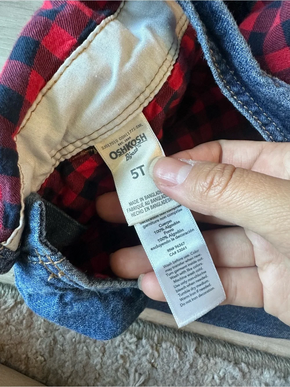 Vintage Oshkosh Kids Denim Plaid Overalls 5T